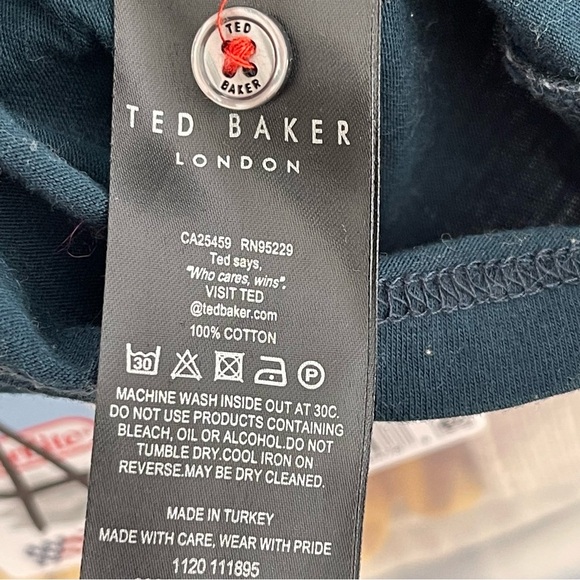 Ted Baker Polo Shirt SZ 5 or L Pink Blue Colorblock Short Sleeve Casual Modern - Picture 7 of 8